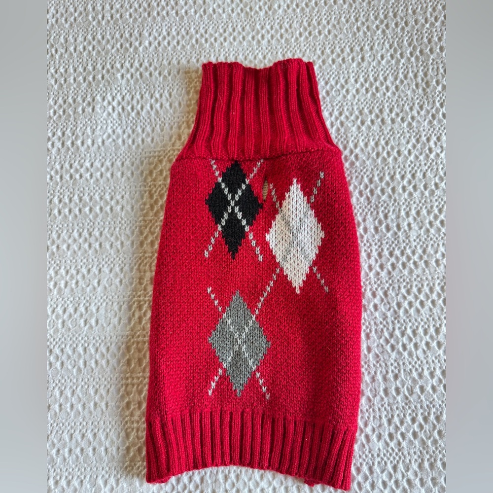 Red Argyle Dog Sweater size small